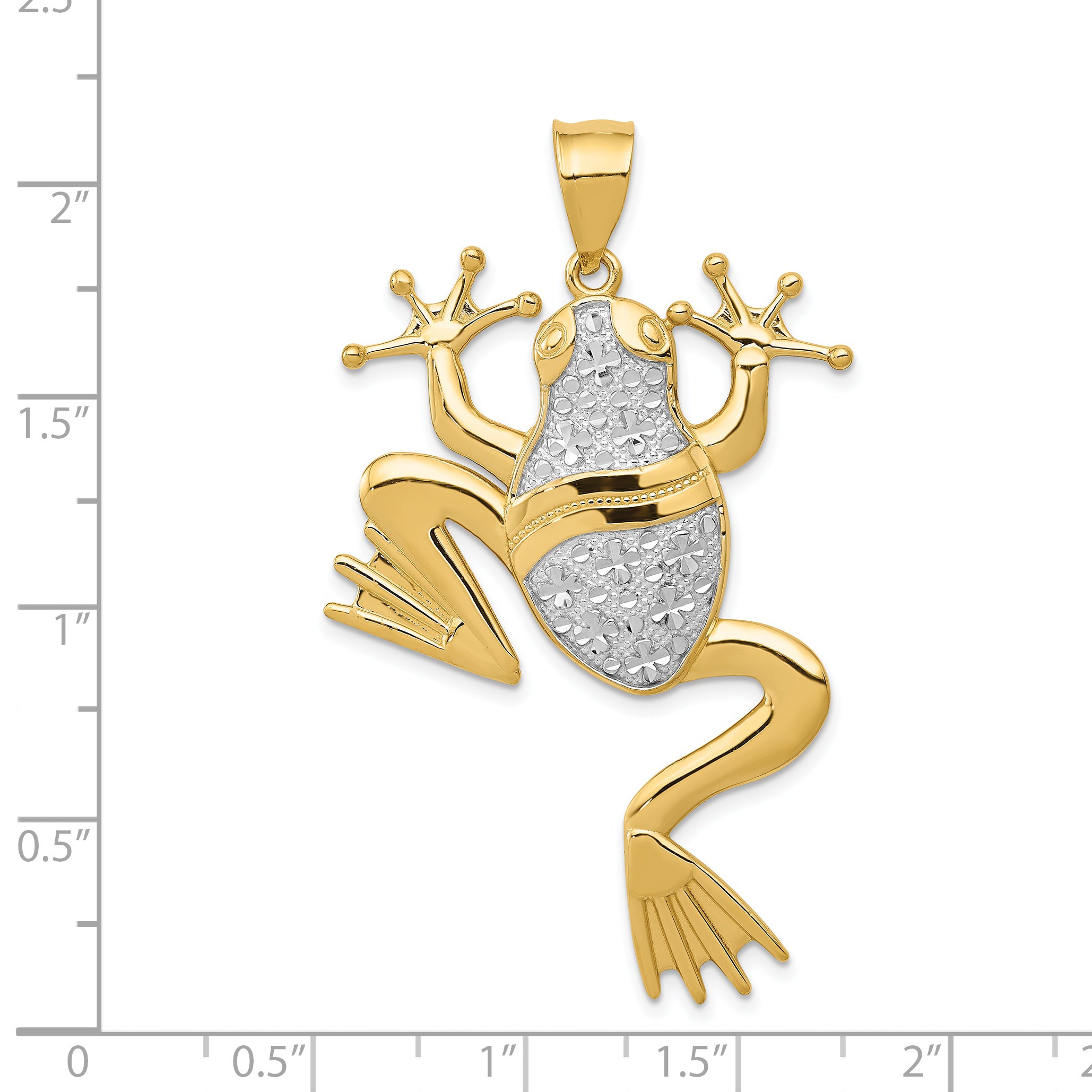 14K and White Rhodium Large Diamond-cut Frog Pendant K3296