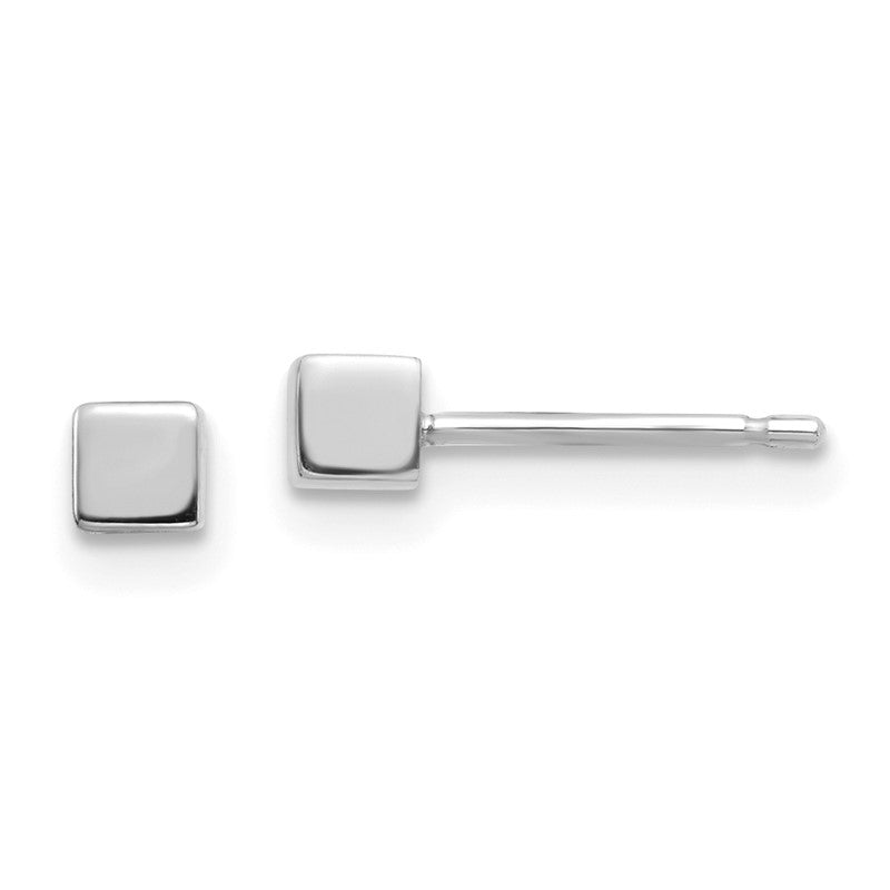 14K White Gold Polished 3mm Cube Post Earrings YE1878