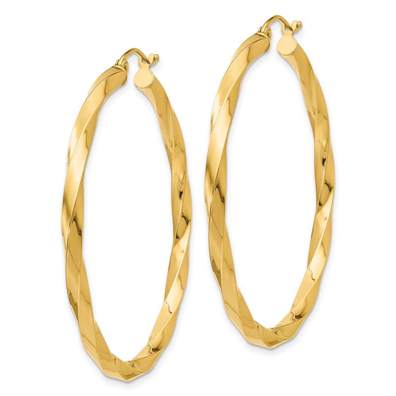 14k Polished 3mm Twisted Hoop Earrings TC363