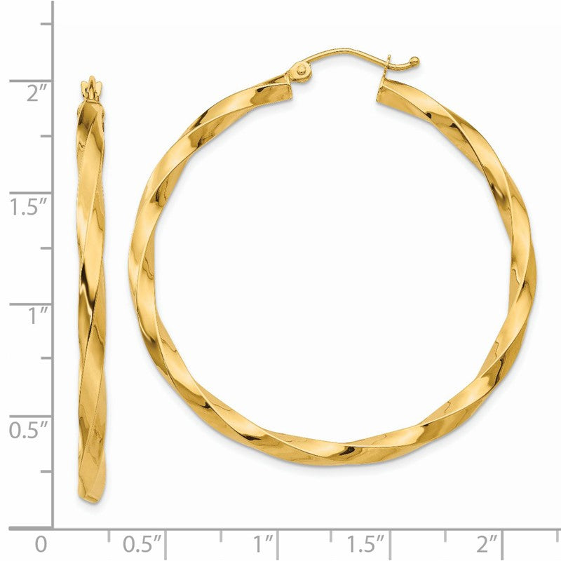 14k Polished 3mm Twisted Hoop Earrings TC363