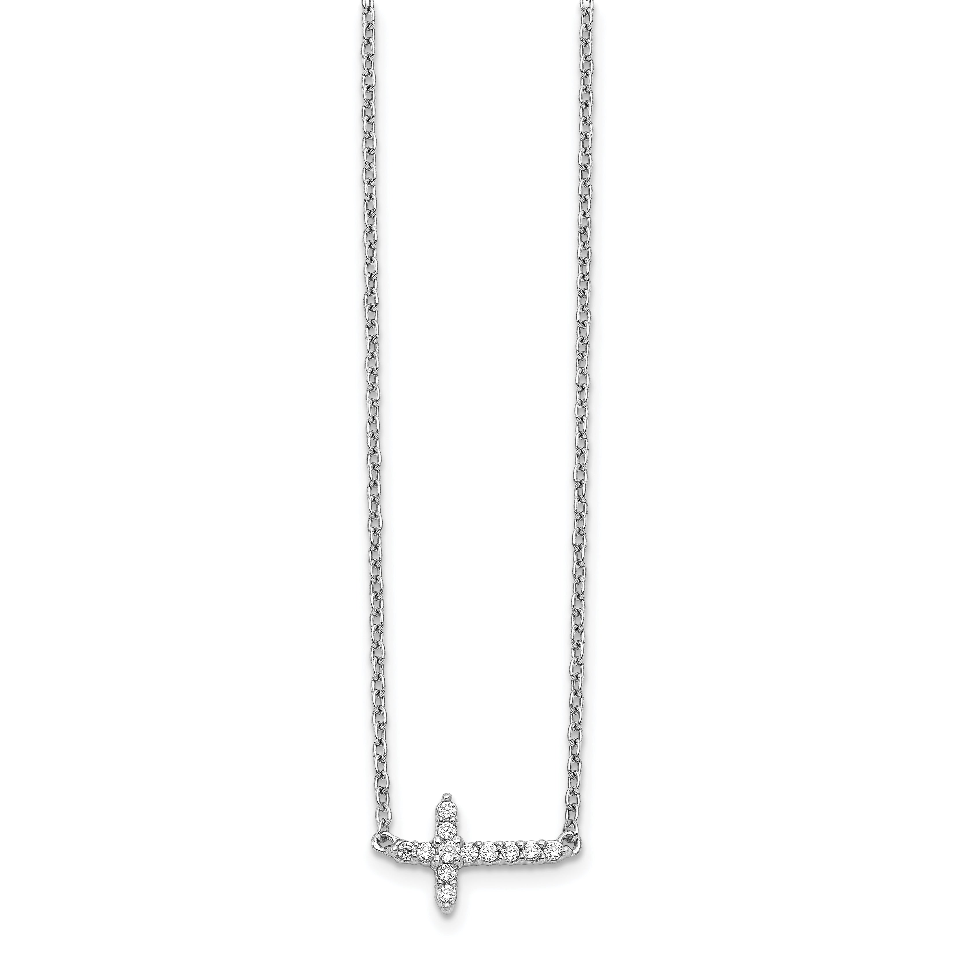 14k White Gold 1/10 carat Diamond Sideways Cross 18 inch Necklace PM4692