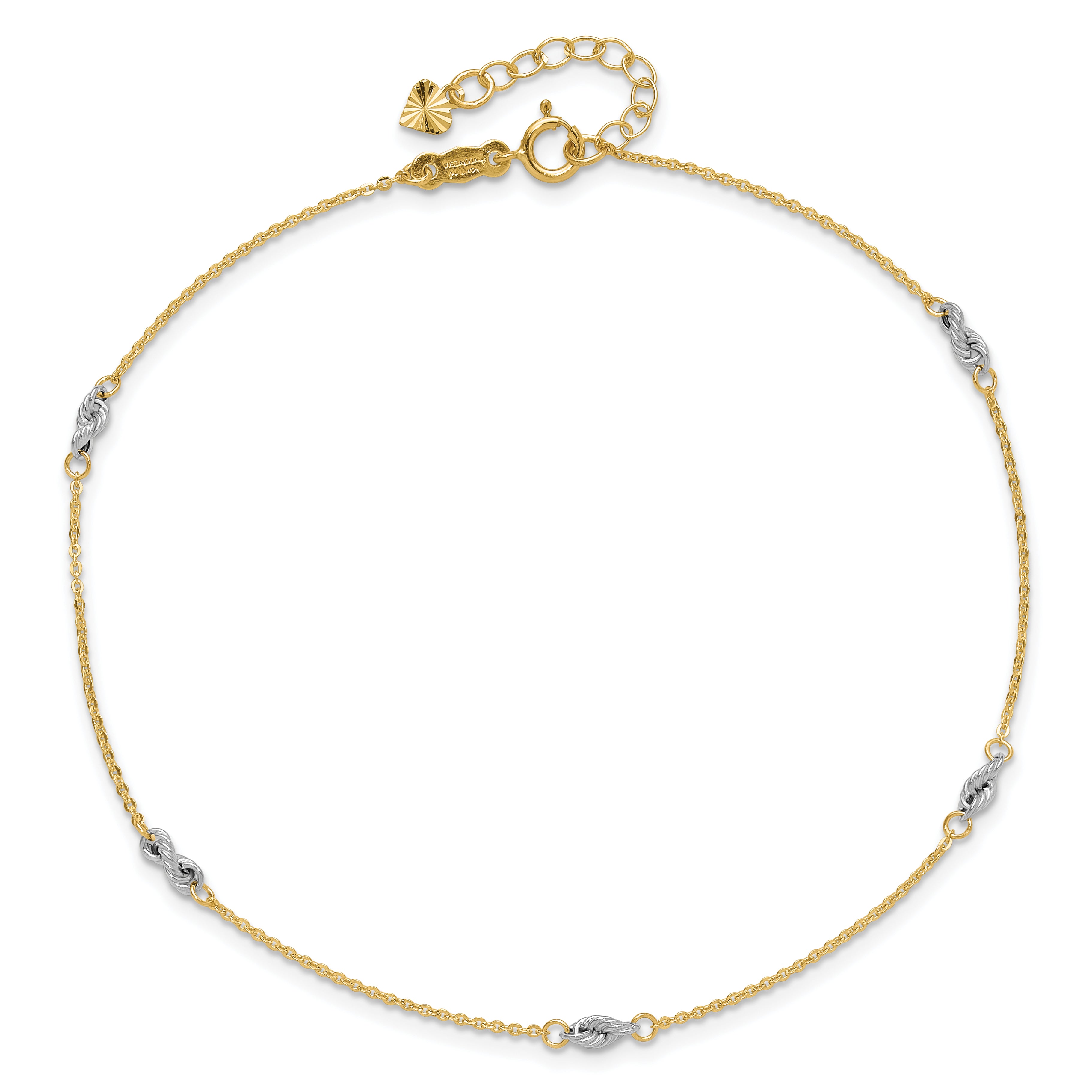14K Two-tone Fancy Twist 5-Station 9 inch Plus 1 inch Extender - Total 10 inch Anklet ANK271