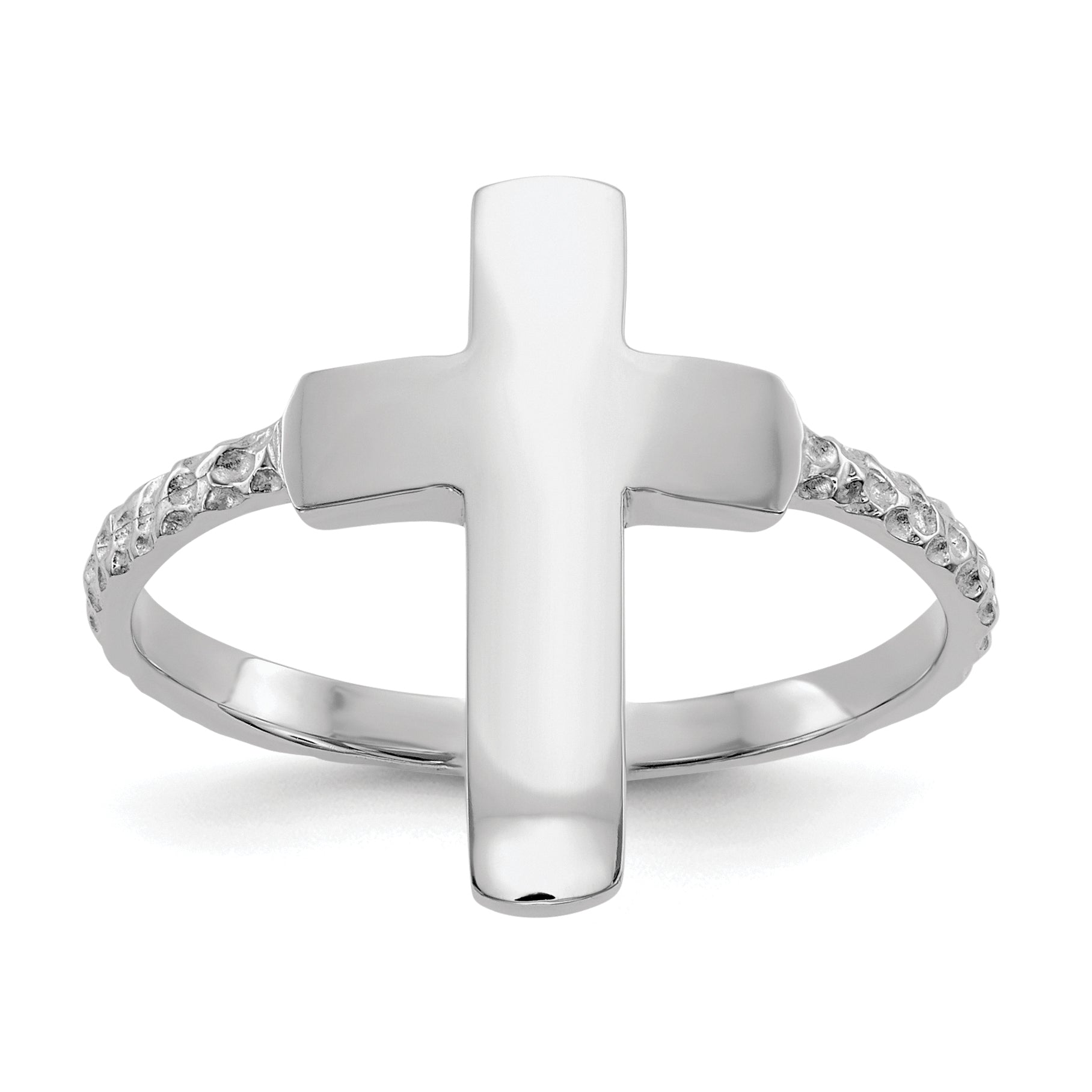 14k White Gold Polished and Textured Cross Ring K5741