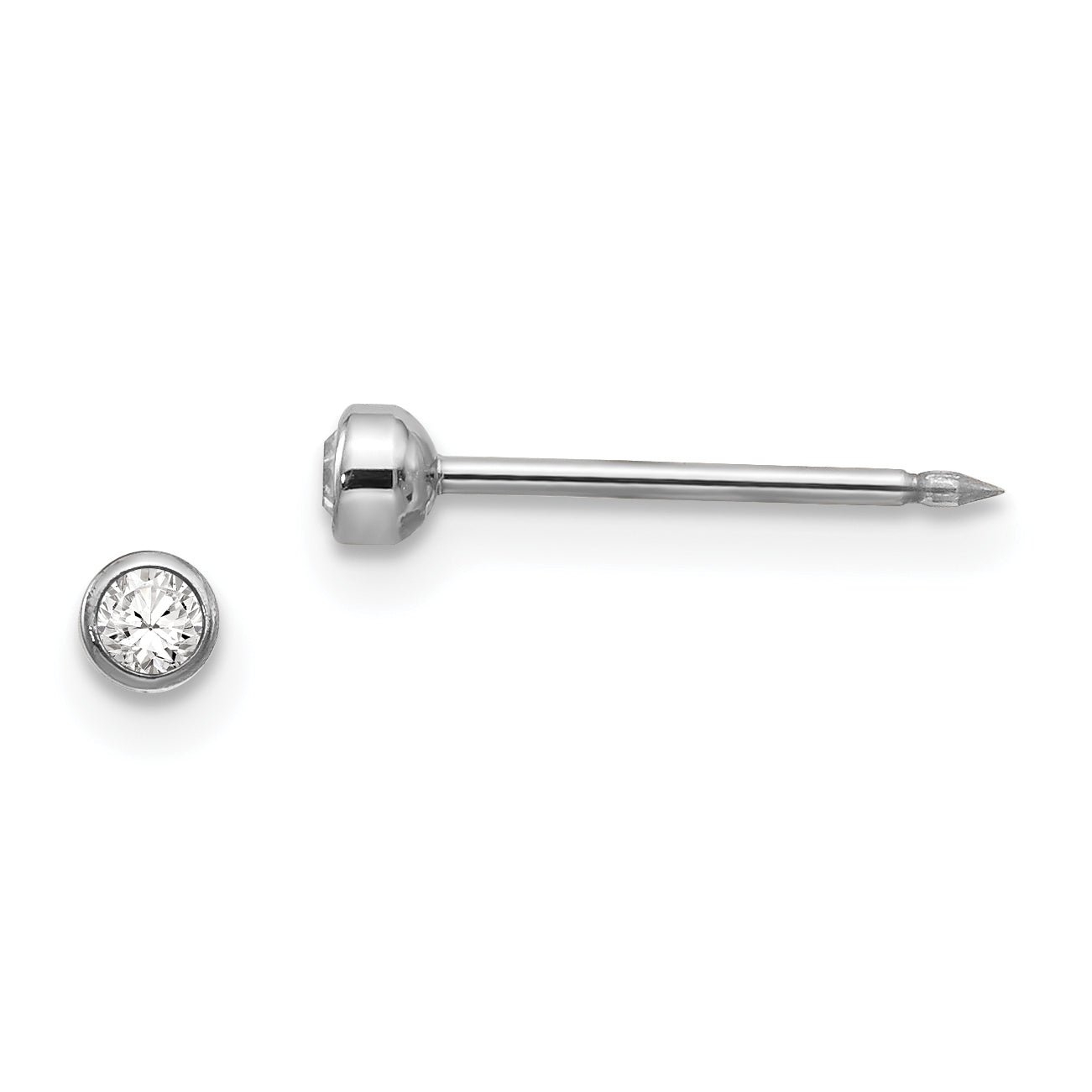 Inverness 14k White 3mm Crystal Bezel Piercing Earrings 334E