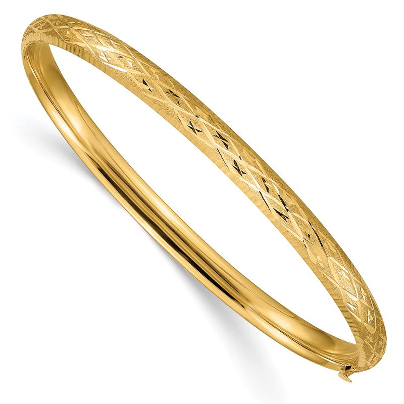 14k 3/16 Diamond-cut Fancy 4.75mm Hinged Oval Bangle Bracelet DB94