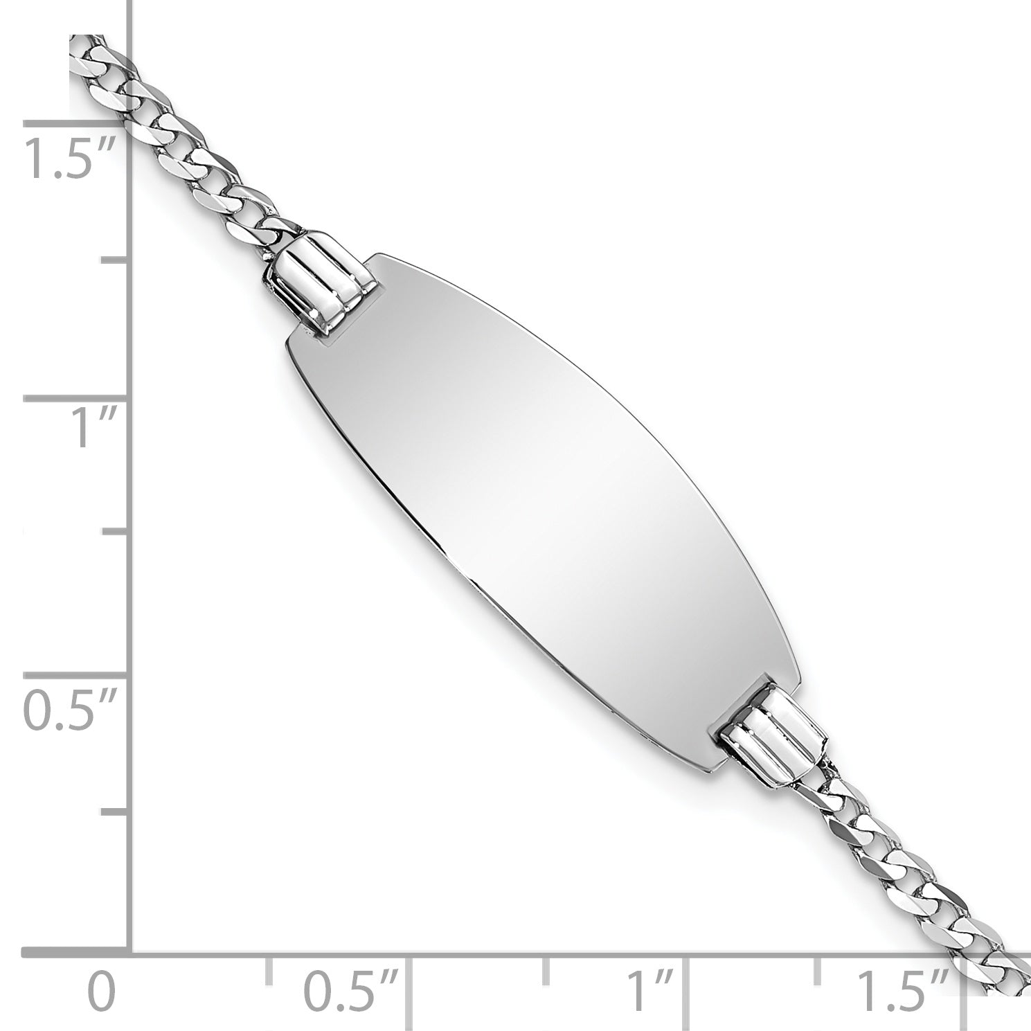 14k White Gold Polished Solid Chain/Solid Plate Curb Link Oval 24x10.5mm Plate 7 inch ID Bracelet LID88W