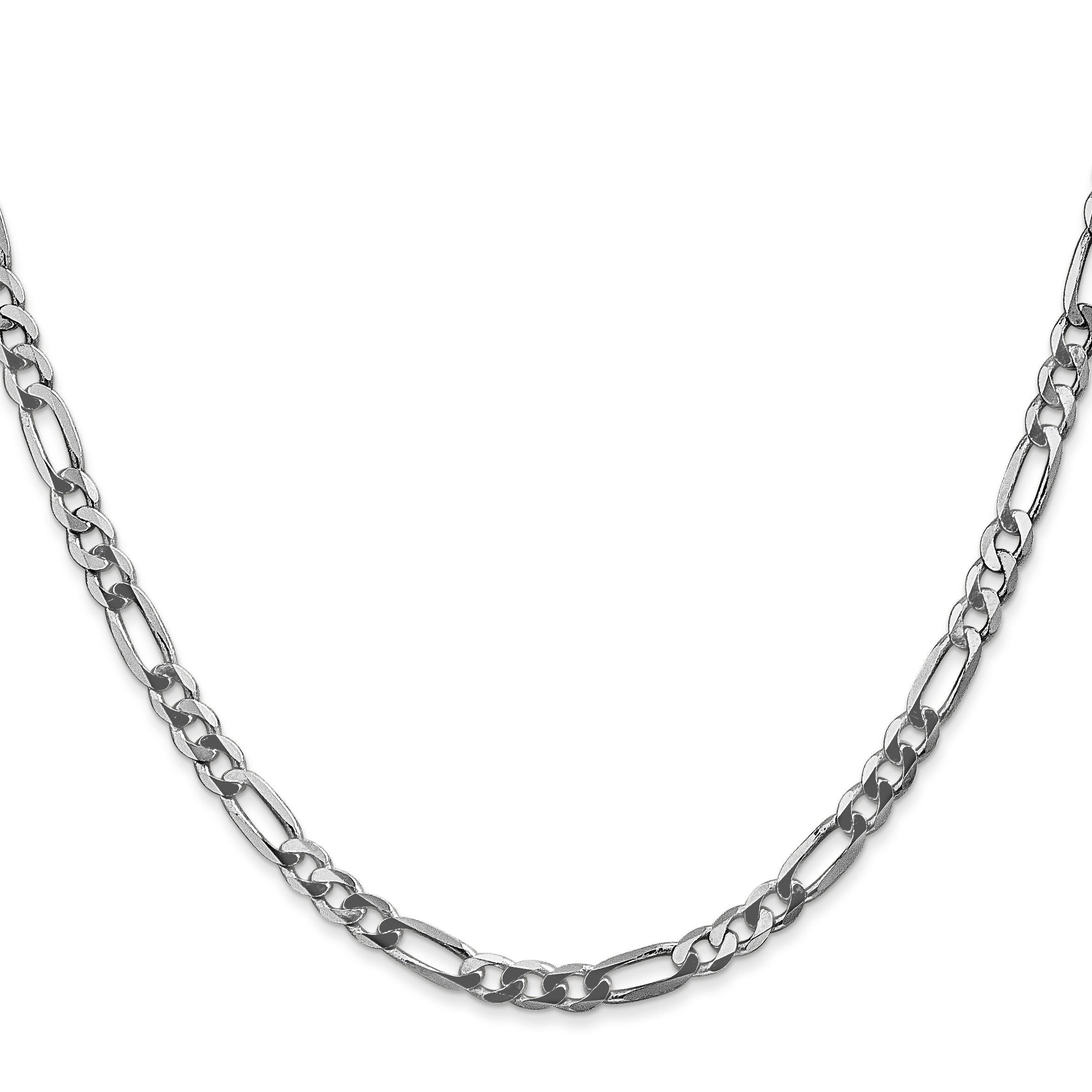 14K White Gold 26 inch 4mm Flat Figaro with Lobster Clasp Chain WFIG100