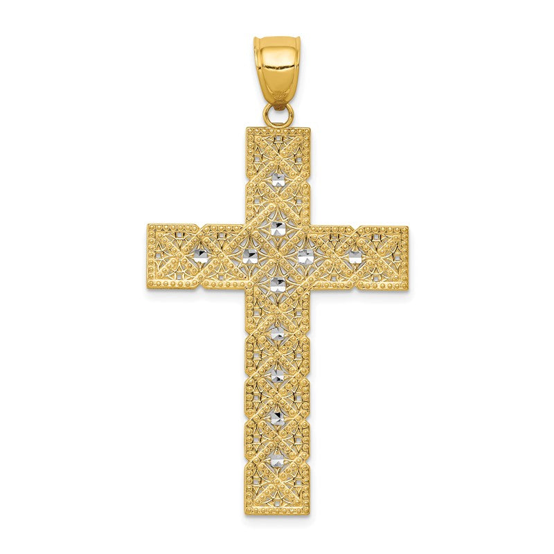 14K and White Rhodium Large Latin Cross Pendant C4216