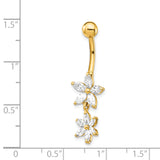 14k 14 Gauge CZ 2-Flower Dangle Belly Ring BD143