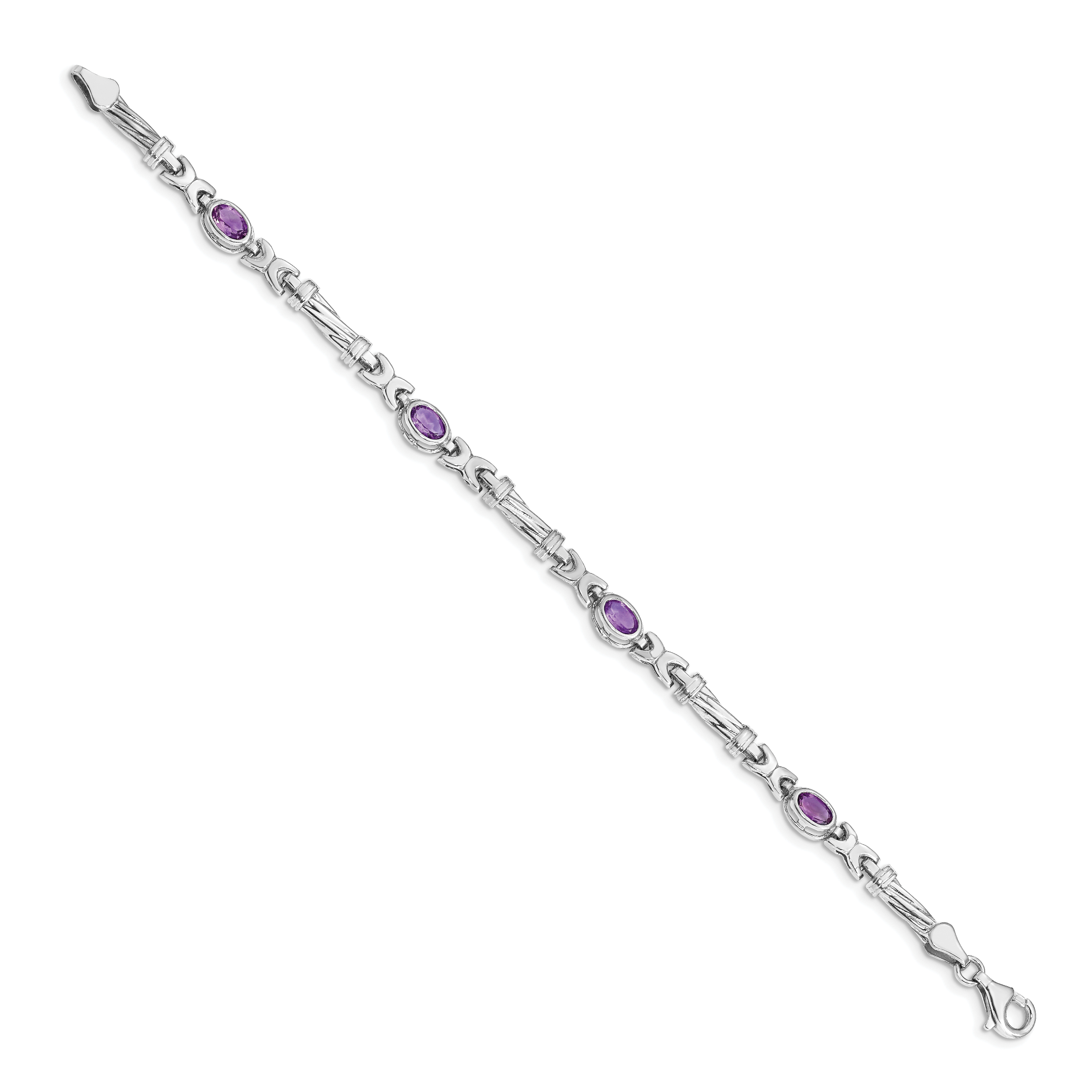 14k White Gold Complete Oval Amethyst Fancy Link 7 inch Bracelet BM4497