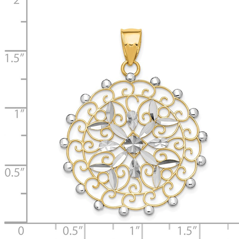 14k and White Rhodium Diamond-cut Filigree Pendant K1547