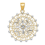 14k and White Rhodium Diamond-cut Filigree Pendant K1547