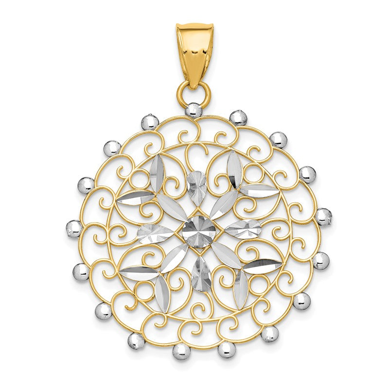 14k and White Rhodium Diamond-cut Filigree Pendant K1547