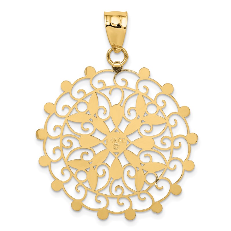 14k and White Rhodium Diamond-cut Filigree Pendant K1547