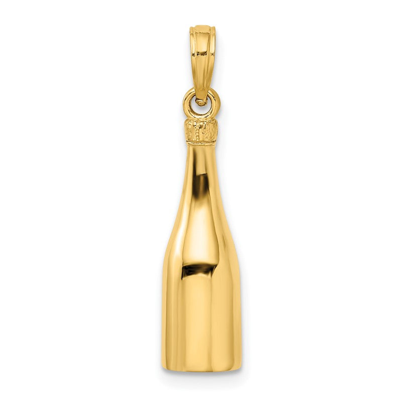 14K Polished 3-D Black Enameled Champagne Bottle Pendant K5421