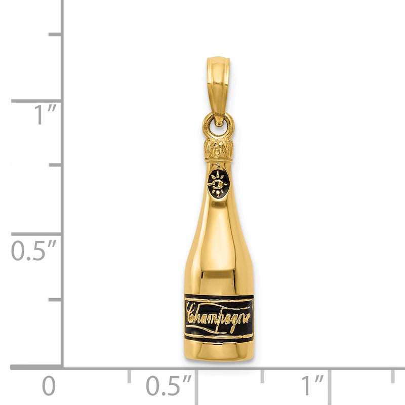 14K Polished 3-D Black Enameled Champagne Bottle Pendant K5421