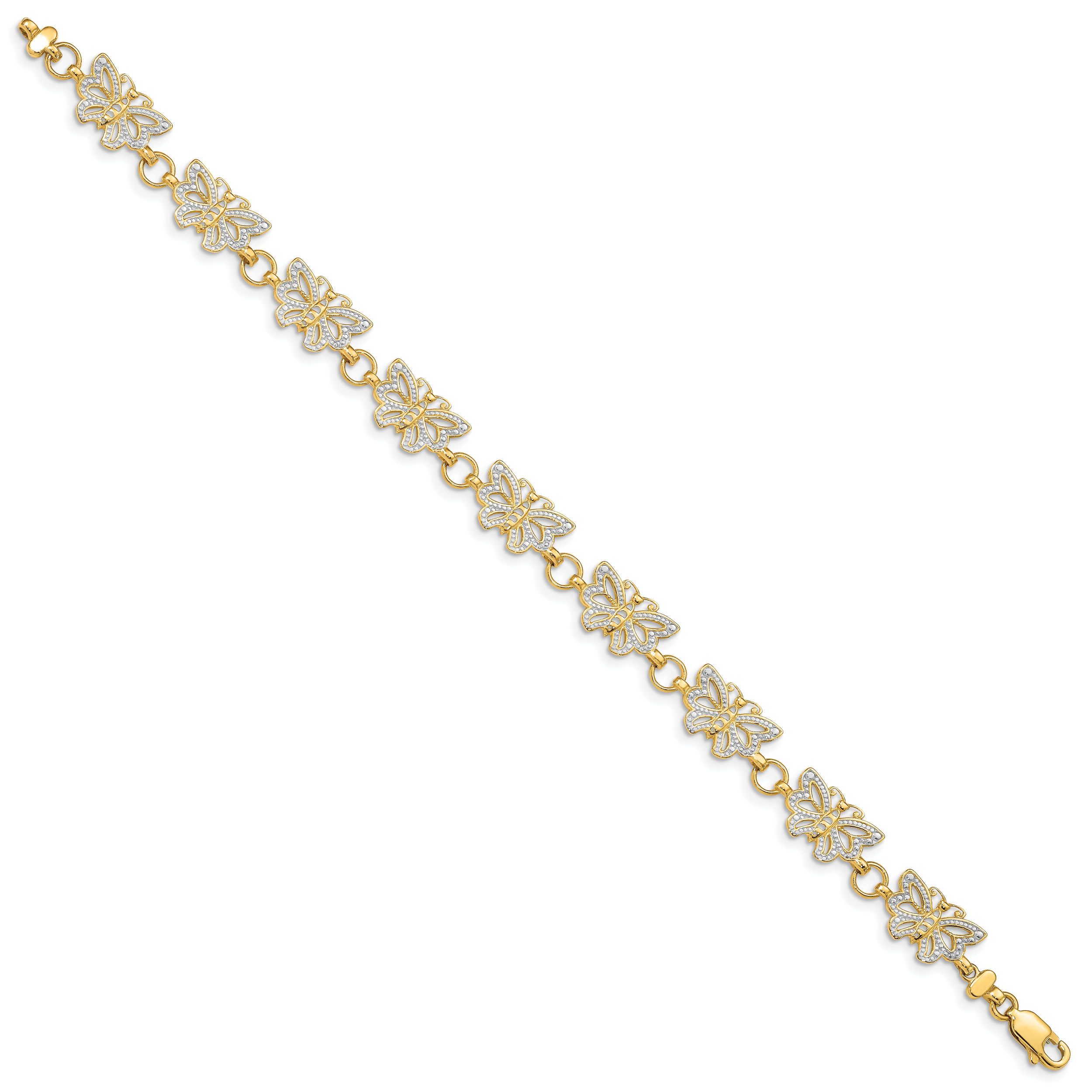 14k with White Rhodium Butterfly 7 inch Bracelet FB1049