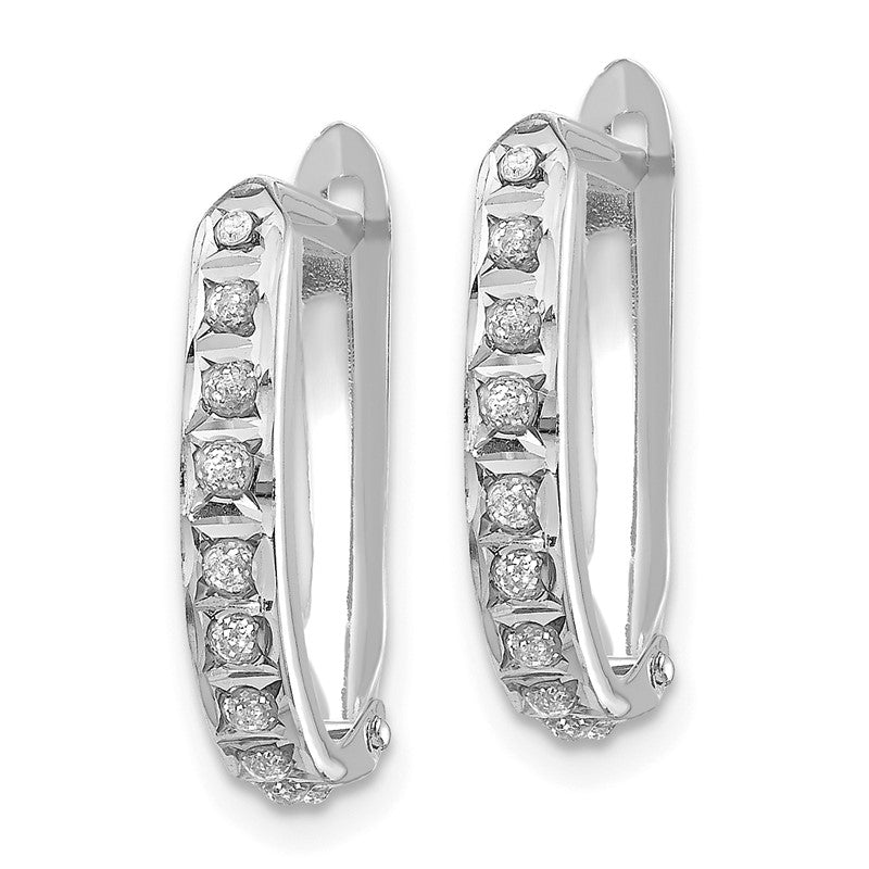 14k White Gold Diamond Fascination Diamond Dust/Accent 2x16mm Oval Hinged Hoop Earrings DF141