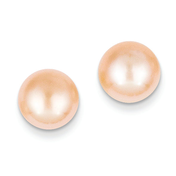 14k 9-10mm Pink Button Freshwater Cultured Pearl Stud Post Earrings X90BPI