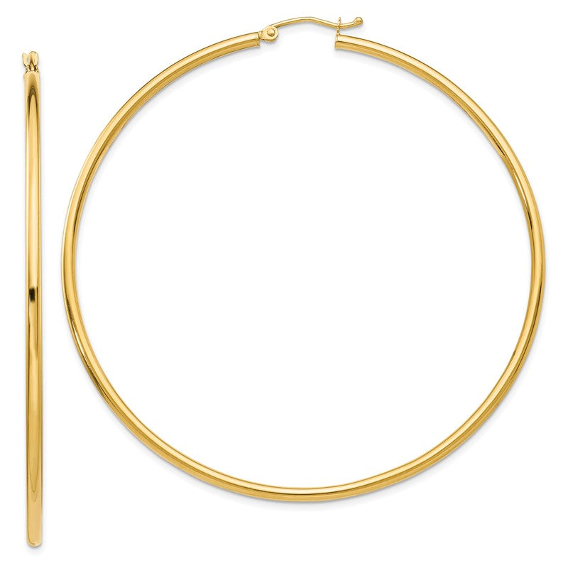 14K 2.5x65mm Polished Lightweight Tube Hoop Earrings T930L