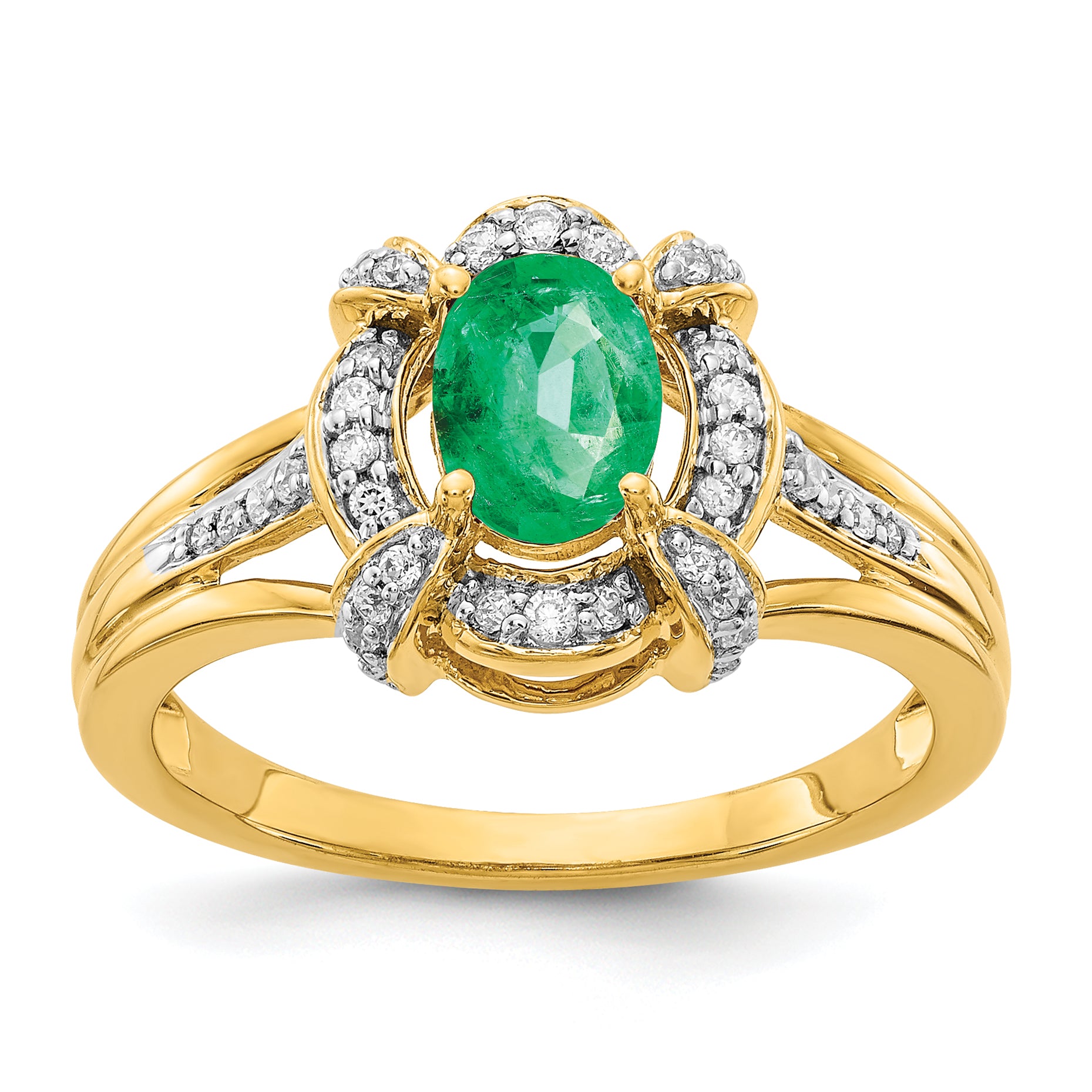 14k White Gold Diamond and Oval Emerald Ring RM5758