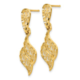 14k Polished Diamond-Cut Filigree Swirl Dangle Post Earrings F989