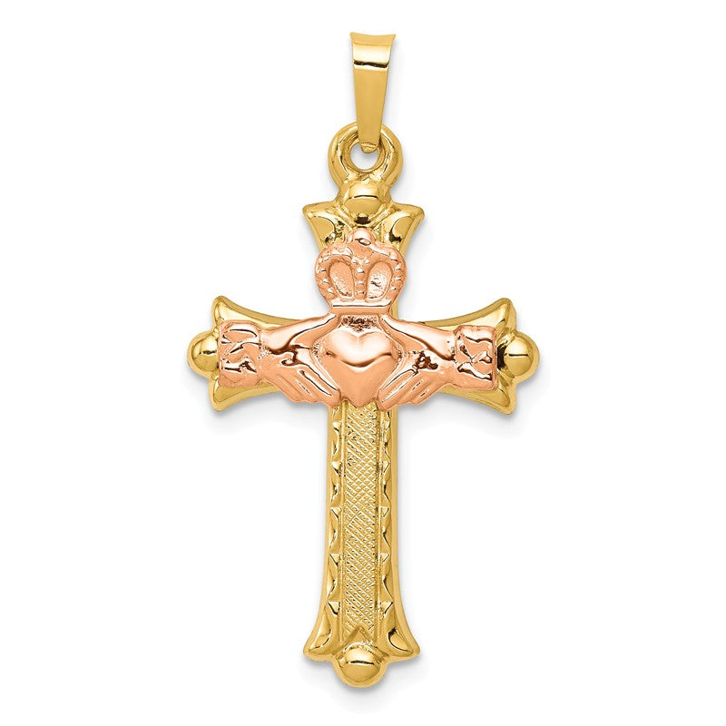 14k Two-Tone Claddagh Cross Pendant XR715