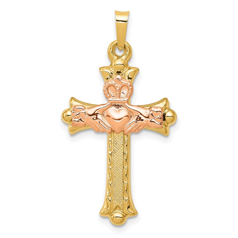 14k Two-Tone Claddagh Cross Pendant XR715