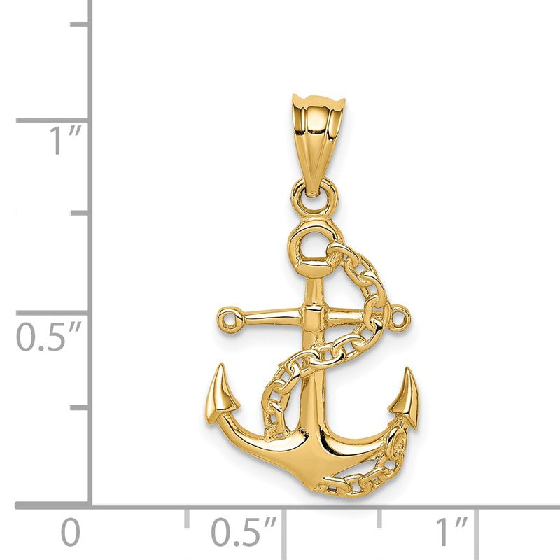 14K Polished Anchor and Chain Pendant D4602