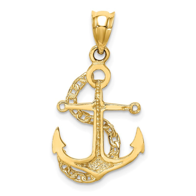 14K Polished Anchor and Chain Pendant D4602