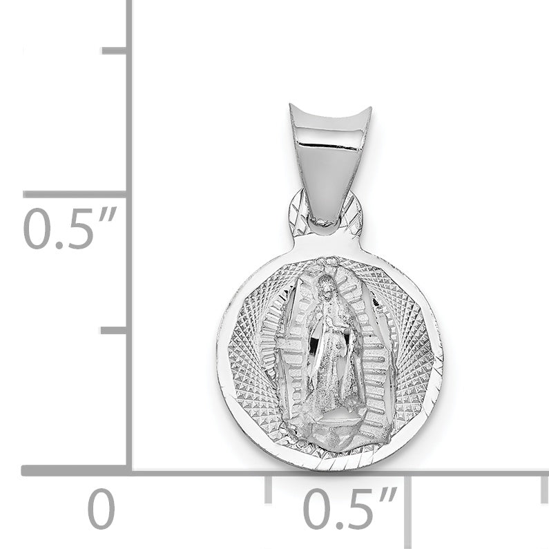 14k White Gold Polished Diamond-cut Semi-solid Our Lady Of Guadalupe Round Pendant K6335