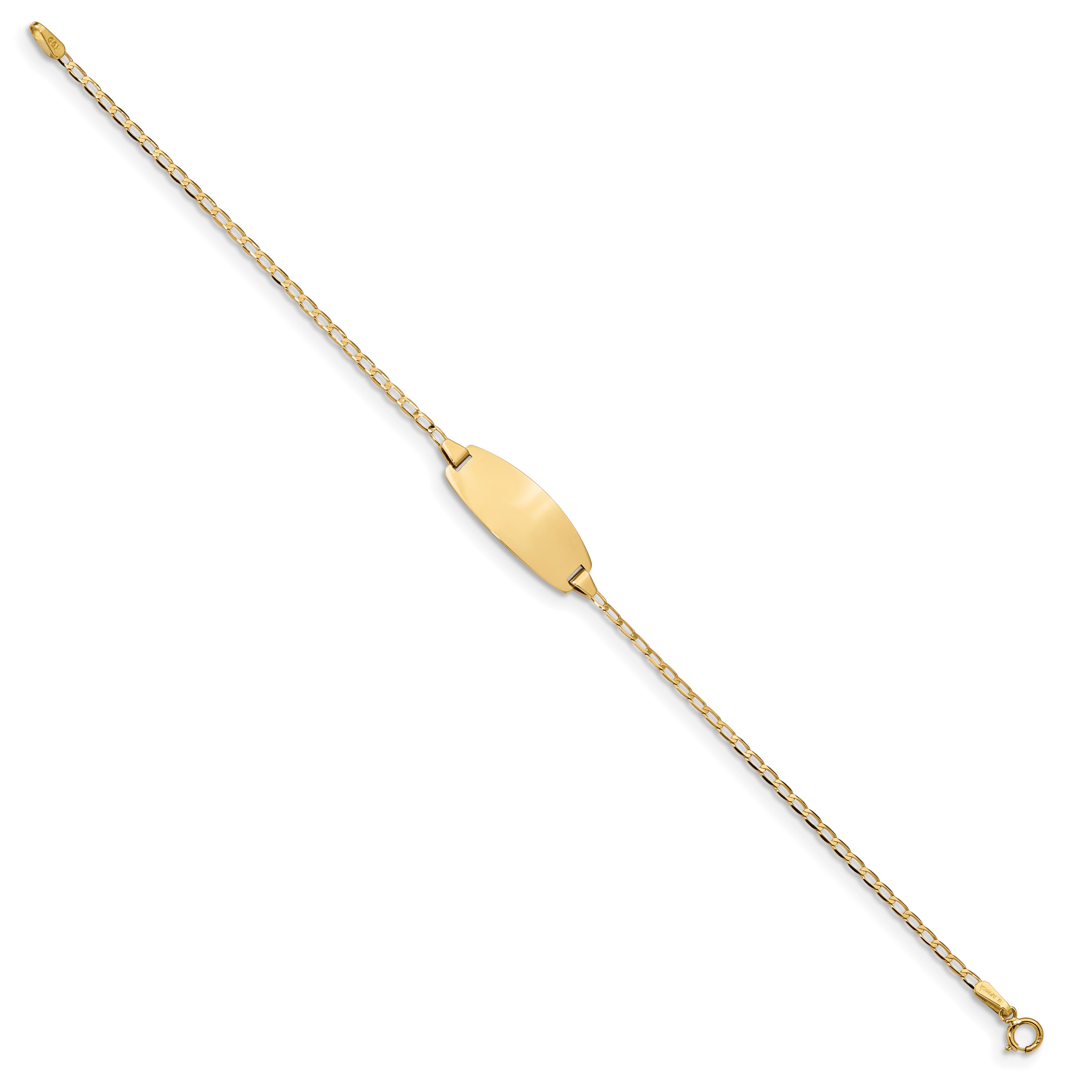 14k Polished Solid Chain/Solid Plate Curb Link Oval 18.5x8.5mm Plate 5.5 inch Baby/Child ID Bracelet LID85