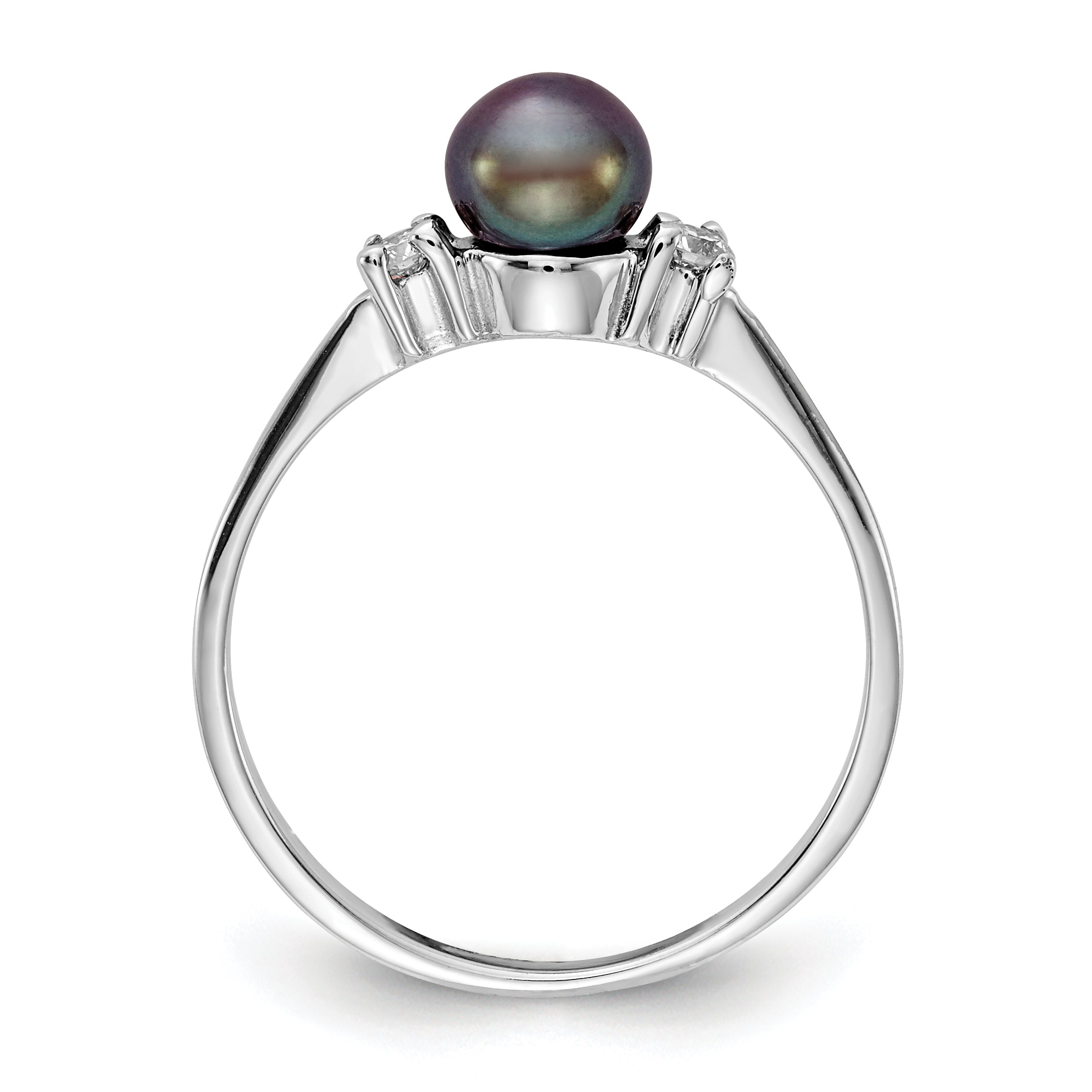 14k White Gold 5mm Black Freshwater Cultured Pearl and 1/15 carat A Diamond Ring X9742BP/A