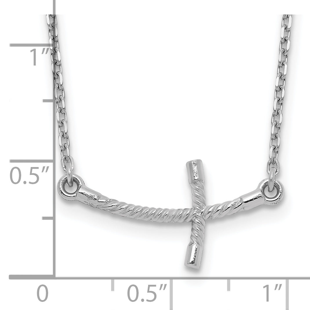 14k White Gold Small Sideways Curved Twist Cross 19 inch Necklace SF2087