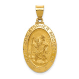 14k Polished and Satin Hollow St Christopher Medal Oval Pendant XR1308
