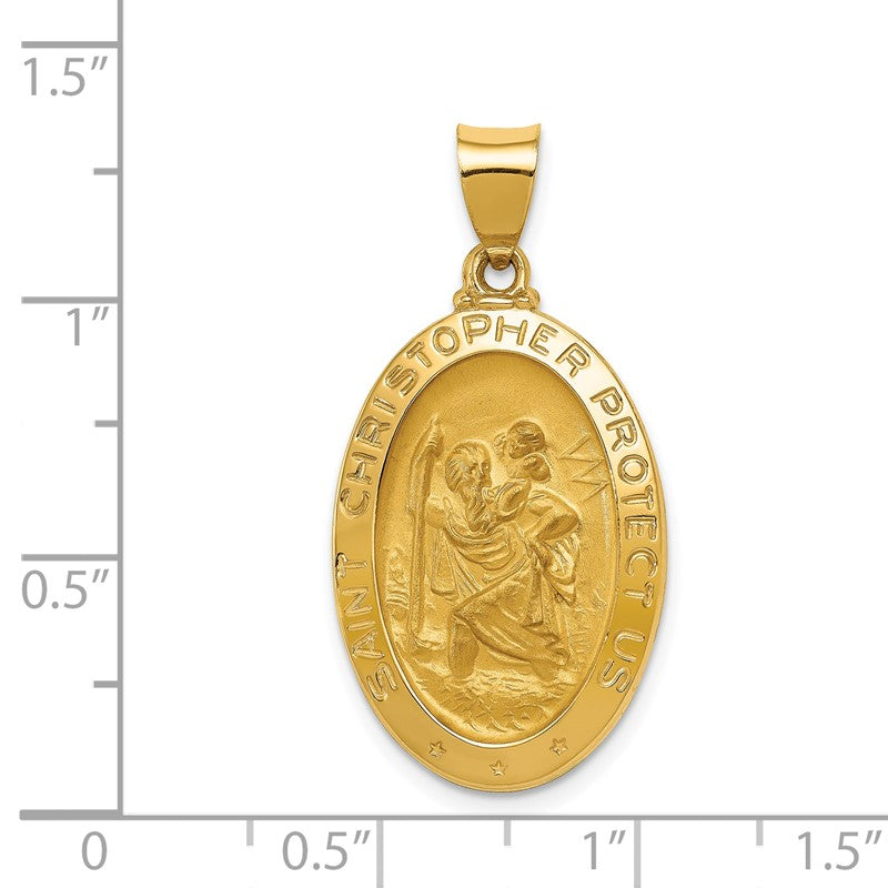 14k Polished and Satin Hollow St Christopher Medal Oval Pendant XR1308