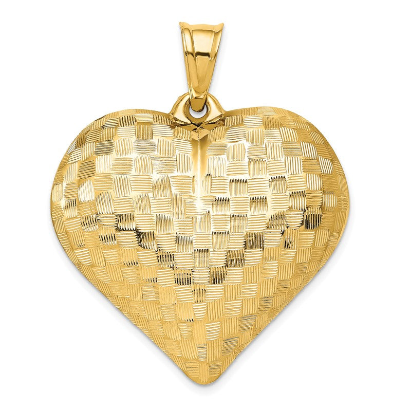 14K Polished Basket Weave Pattern 3-D Puffed Heart Pendant K5148
