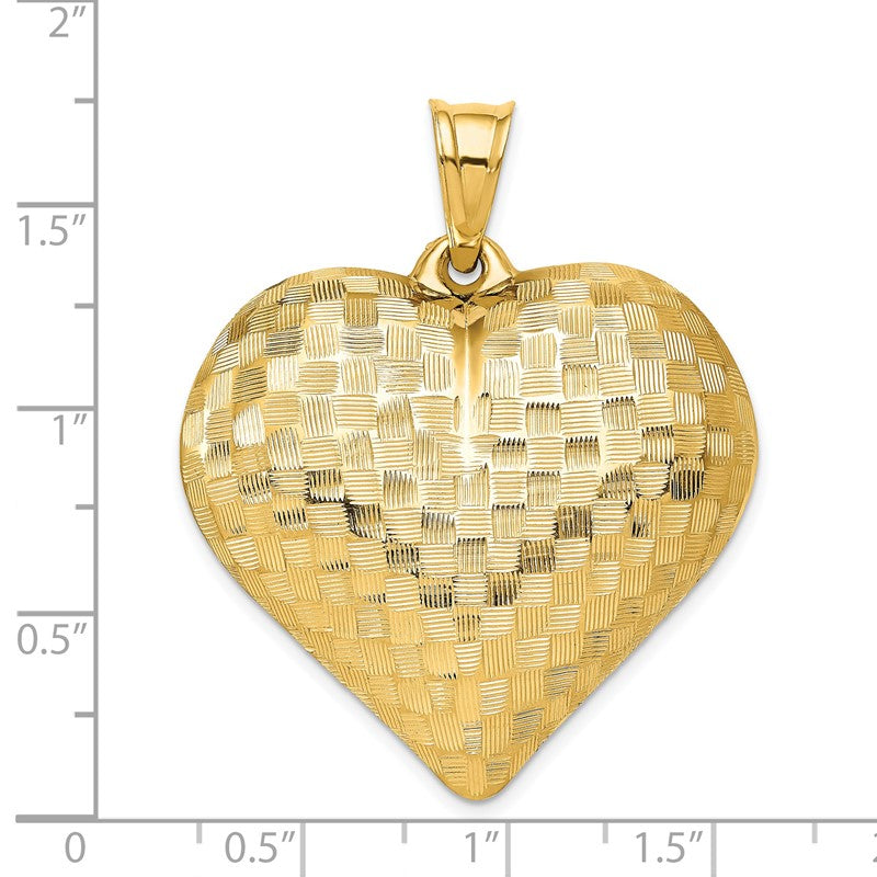 14K Polished Basket Weave Pattern 3-D Puffed Heart Pendant K5148