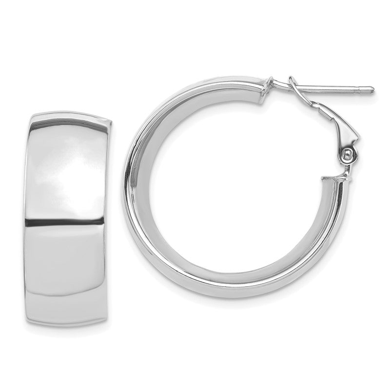 14k White Gold 10x27mm High Polished Omega Back Tube Hoop Earrings PRE969W