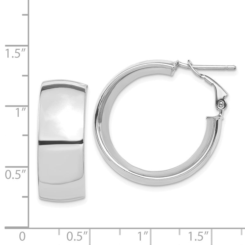14k White Gold 10x27mm High Polished Omega Back Tube Hoop Earrings PRE969W