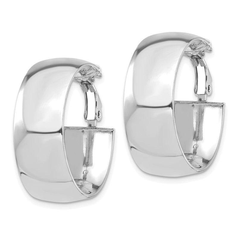 14k White Gold 10x27mm High Polished Omega Back Tube Hoop Earrings PRE969W