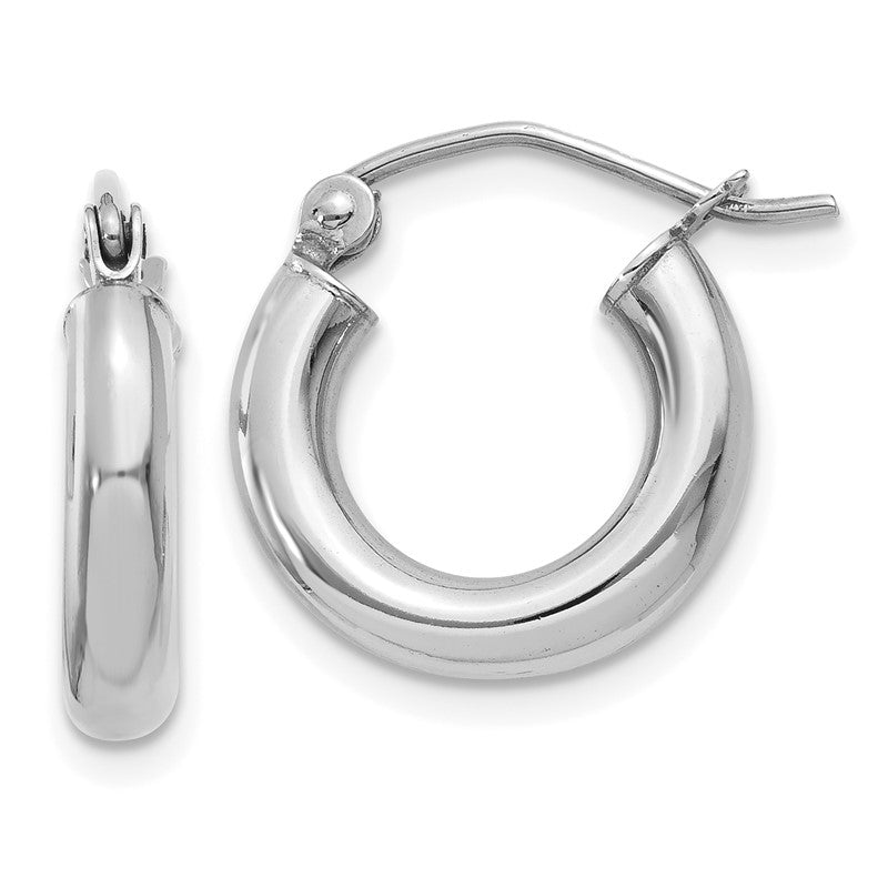 14K White Gold 3x14mm Polished Lightweight Tube Hoop Earrings T852L