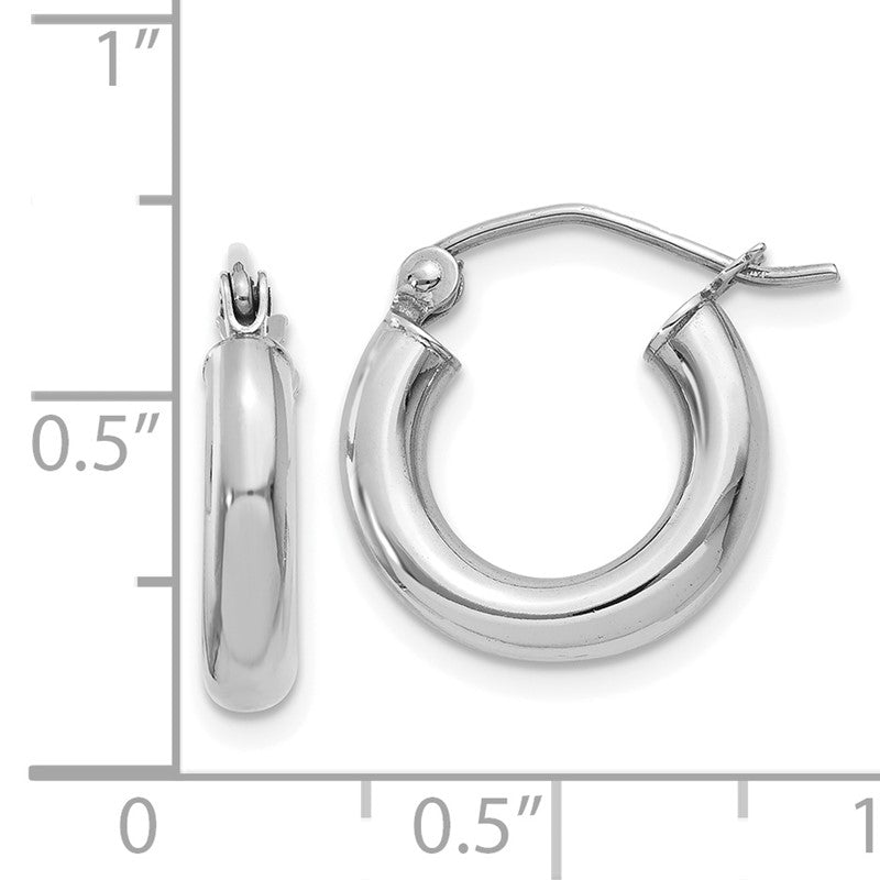 14K White Gold 3x14mm Polished Lightweight Tube Hoop Earrings T852L