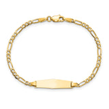 14k Polished Solid Chain/Solid Plate Figaro Link Soft Diamond Shape 19.5x5mm Plate 6 inch Baby/Child ID Bracelet FIG060IDC