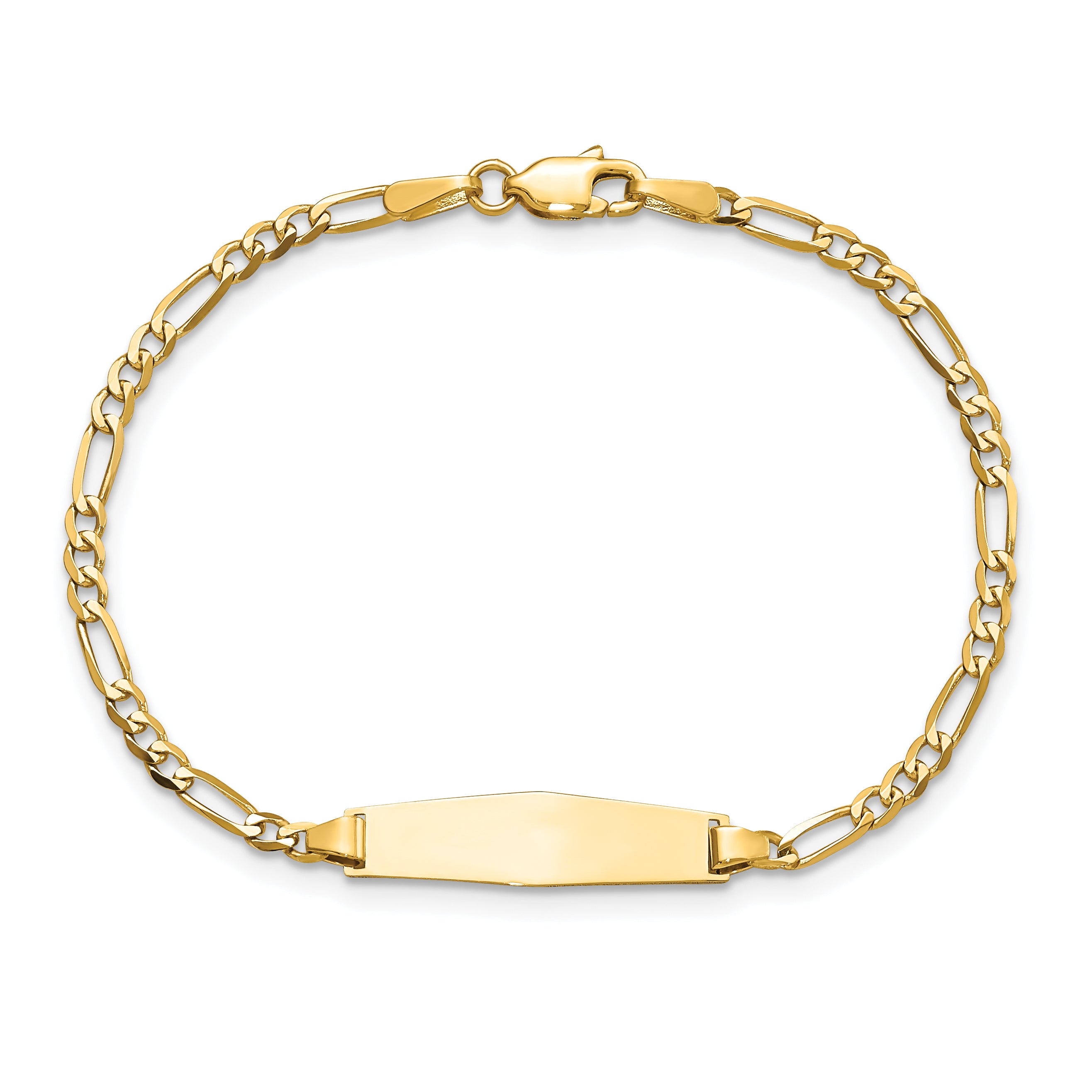 14k Polished Solid Chain/Solid Plate Figaro Link Soft Diamond Shape 19.5x5mm Plate 6 inch Baby/Child ID Bracelet FIG060IDC