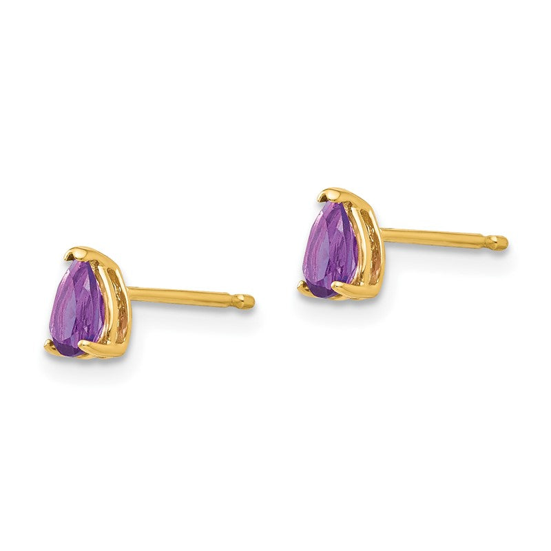 14k 5x3mm Pear Amethyst Post Earrings XE78AM