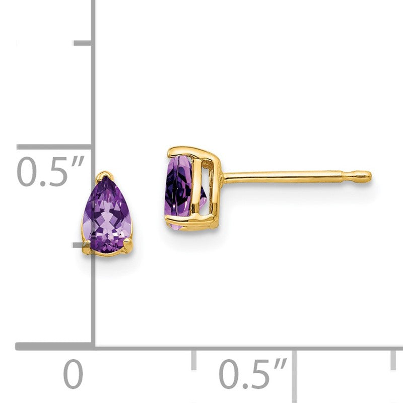 14k 5x3mm Pear Amethyst Post Earrings XE78AM