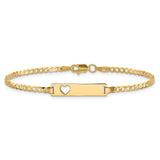 14k Polished Solid Chain/Solid Plate Curb Link Cut-out Heart 20x5mm Plate 7 inch ID Bracelet LID10