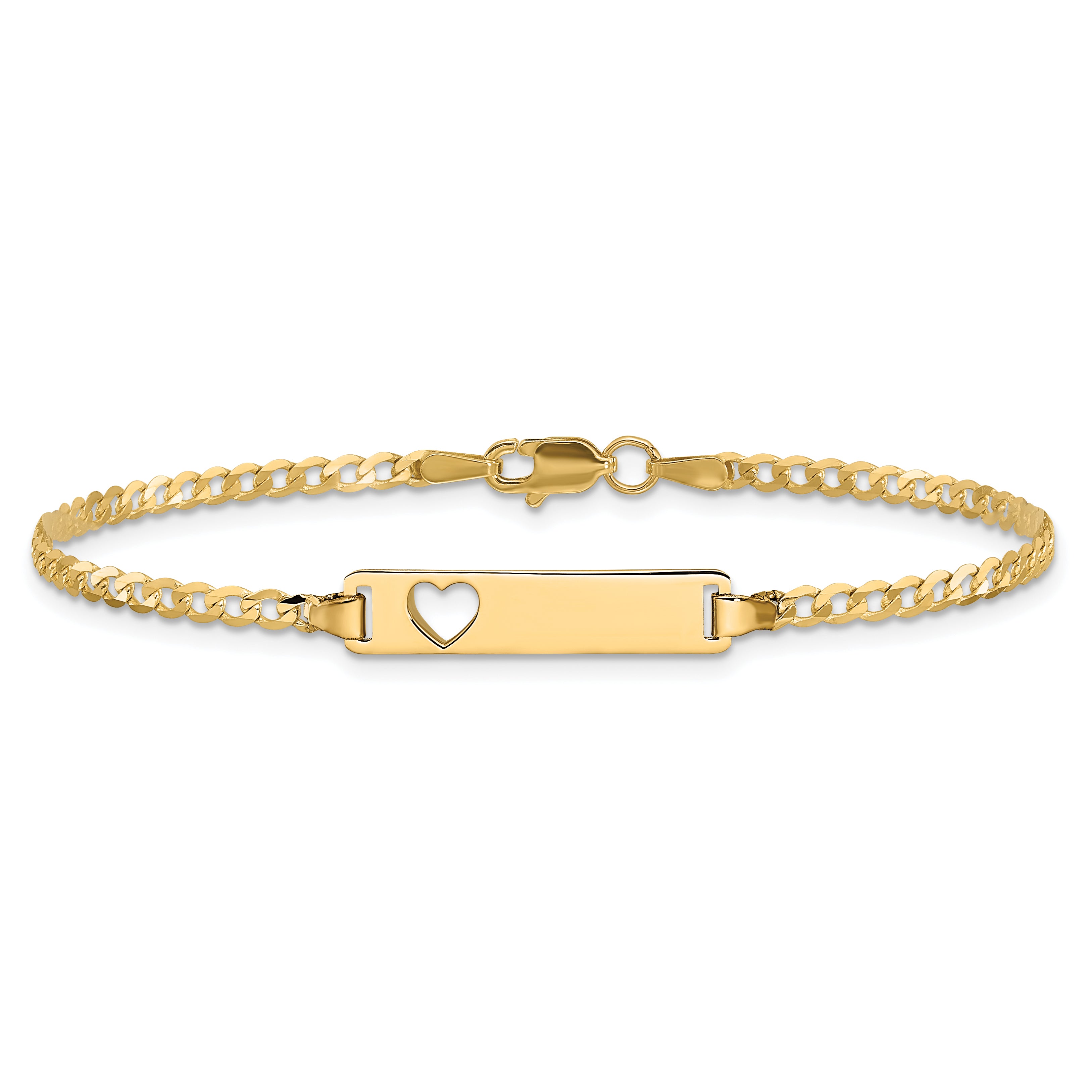 14k Polished Solid Chain/Solid Plate Curb Link Cut-out Heart 20x5mm Plate 7 inch ID Bracelet LID10