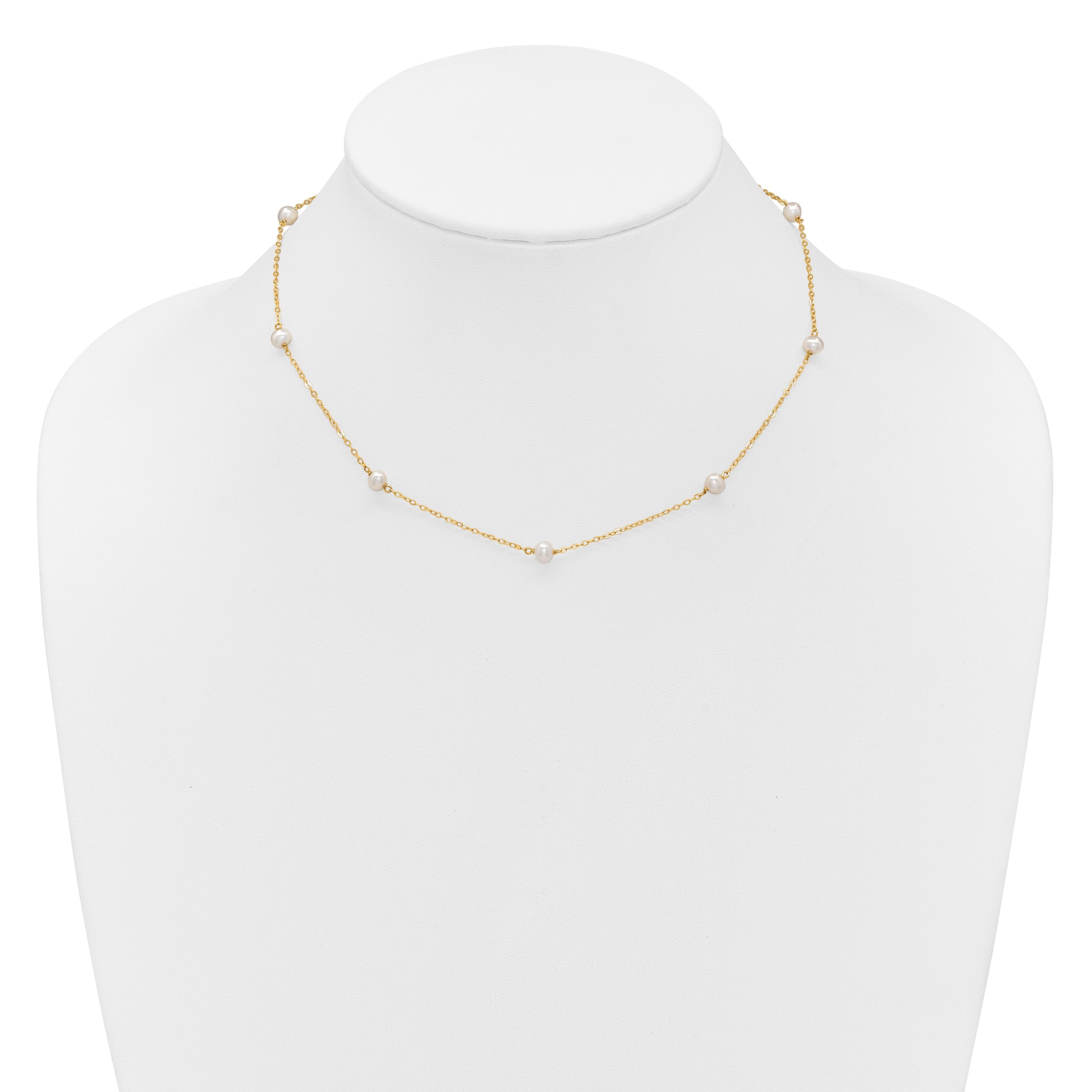 14k 4-5mm White Near-Round Freshwater Cultured Pearl 8-Station 16 inch Necklace PR52